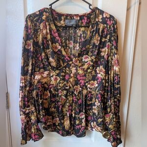 Anthropologie Deep-V Floral Tunic Button Down Top